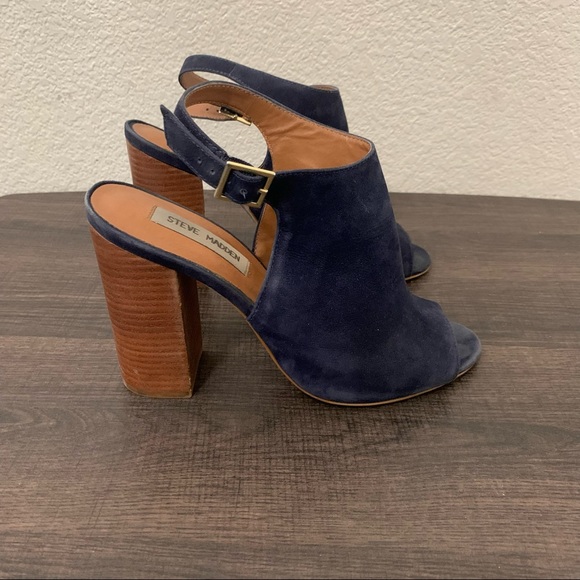 Steve Madden Claara navy blue suede leather block wood heel 8.5 - Picture 2 of 11